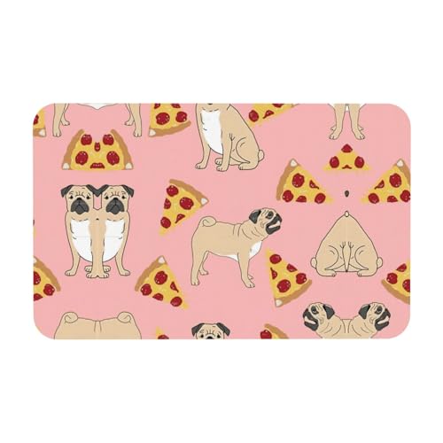 Kieselgur Matte mit Mops-Pizza-Aufdruck, 50 x 80 cm, bequeme Bodenmatte für Dusche, rutschfeste Kieselgur von Zcmkjlg