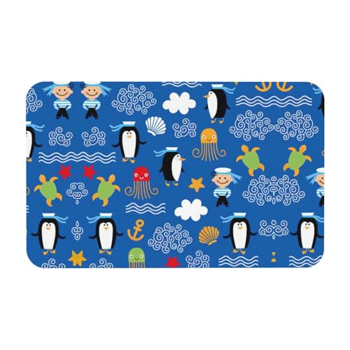 Kieselgur-Matte mit Pinguin-Schildkröten-Druck, 50 x 80 cm, bequeme Bodenmatte für Dusche, rutschfeste Kieselgur von Zcmkjlg