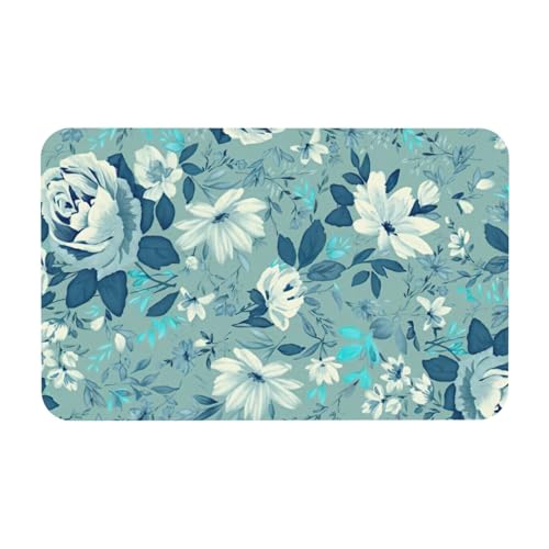 Kieselgur Matte mit blauem Blumendruck, 50 x 80 cm, bequeme Bodenmatte für Dusche, rutschfeste Kieselgur von Zcmkjlg
