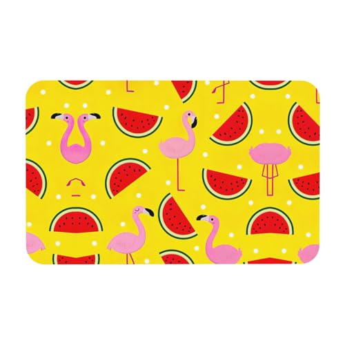 Kieselgur Matte mit rosa Flamingo- und Wassermelonen-Druck, 50 x 80 cm, bequeme Bodenmatte für Dusche, rutschfeste Kieselgur von Zcmkjlg