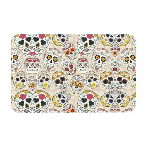 Kieselgur mit mexikanischem Totenkopf-Motiv, 50 x 80 cm, bequeme Bodenmatte für Dusche, rutschfeste Kieselgur von Zcmkjlg