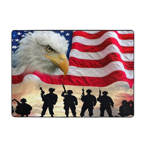 Zcmkjlg Armed Forces Day Flanell-Teppich mit amerikanischem Druck, 203 x 147 cm, weicher, rutschfester Teppich, Wohnzimmermatte, große weiche Couchtischmatte von Zcmkjlg