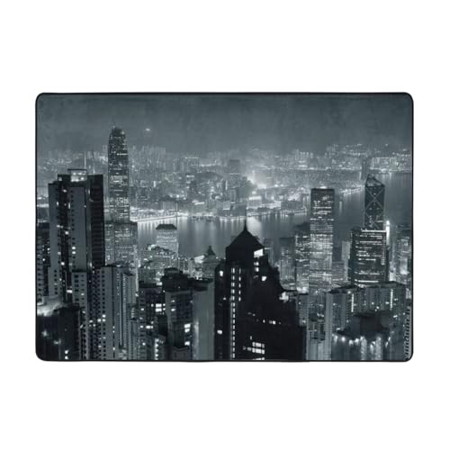 Zcmkjlg Flanell-Teppich, Motiv: Aerial Night Of View, Hongkong-Druck, 203 x 147 cm, weicher, rutschfester Teppich, Wohnzimmermatte, große weiche Couchtischmatte von Zcmkjlg