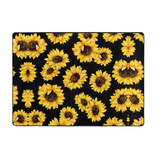 Zcmkjlg Flanell-Teppich, Motiv: Frühlings-Sonnenblumen, Retro-Blumendruck, 203 x 147 cm, weicher, rutschfester Teppich, Wohnzimmermatte, große weiche Couchtischmatte von Zcmkjlg