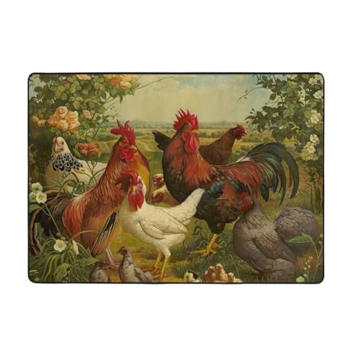 Zcmkjlg Flanell-Teppich, Motiv: Hühner und Bauernhof, 203 x 147 cm, weicher, rutschfester Teppich, Wohnzimmermatte, groß, weiche Couchtischmatte von Zcmkjlg