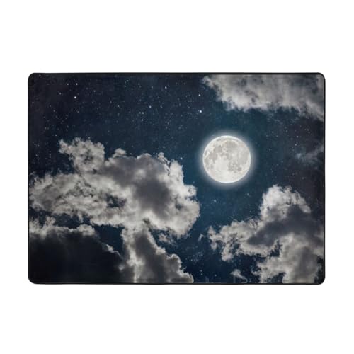 Zcmkjlg Flanell-Teppich, Motiv: Nachthimmel, Vollmonddruck, 203 x 147 cm, weicher, rutschfester Teppich, Wohnzimmermatte, große weiche Couchtischmatte von Zcmkjlg
