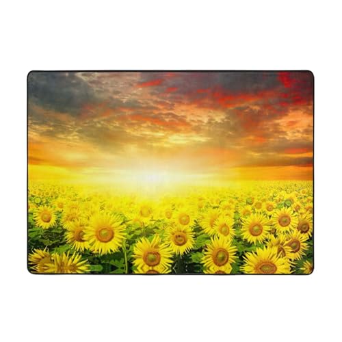 Zcmkjlg Flanell-Teppich, Motiv: Traumhafter Sonnenuntergang eines Sonnenblumenfelds, 203 x 147 cm, weicher, rutschfester Teppich, Wohnzimmermatte, große weiche Couchtischmatte von Zcmkjlg