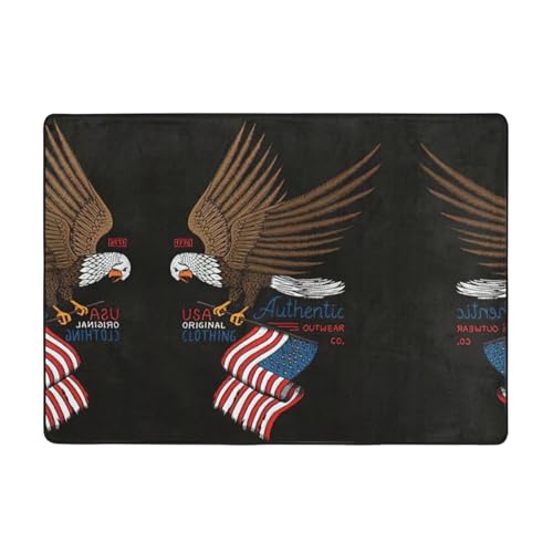 Zcmkjlg Flanell-Teppich, Motiv: Usa Patriotischer Adler mit amerikanischer Flagge, 203 x 147 cm, weicher, rutschfester Teppich, Wohnzimmermatte, große weiche Couchtischmatte von Zcmkjlg