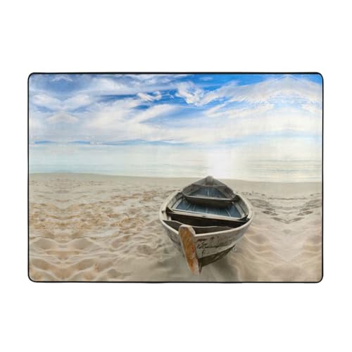 Zcmkjlg Flanell-Teppich für Boot, Strand, Sonnenaufgang, 203 x 147 cm, weicher, rutschfester Teppich, Wohnzimmermatte, groß, weiche Couchtischmatte von Zcmkjlg