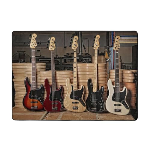 Zcmkjlg Flanell-Teppich für Gitarre, Bass, Musik, Musikinstrumente, bedruckt, 203 x 147 cm, weicher, rutschfester Teppich, Wohnzimmermatte, große weiche Couchtischmatte von Zcmkjlg