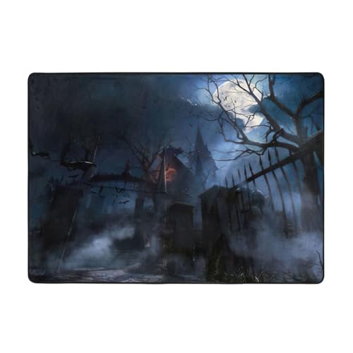 Zcmkjlg Flanell-Teppich für Halloween, neblige Nacht, 203 x 147 cm, weicher, rutschfester Teppich, Wohnzimmermatte, große weiche Couchtischmatte von Zcmkjlg