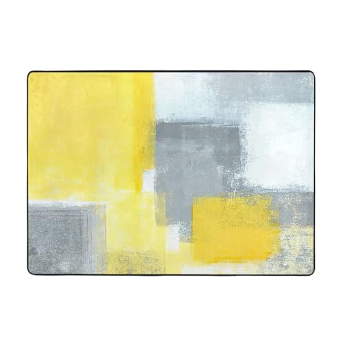 Zcmkjlg Flanell-Teppich in Grau und Gelb, abstrakter Kunstdruck, 203 x 147 cm, weicher, rutschfester Teppich, Wohnzimmermatte, große weiche Couchtischmatte von Zcmkjlg