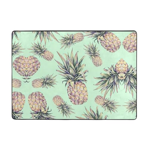 Zcmkjlg Flanell-Teppich mit Ananas-Motiv, 203 x 147 cm, weicher, rutschfester Teppich, Wohnzimmermatte, große weiche Couchtischmatte von Zcmkjlg