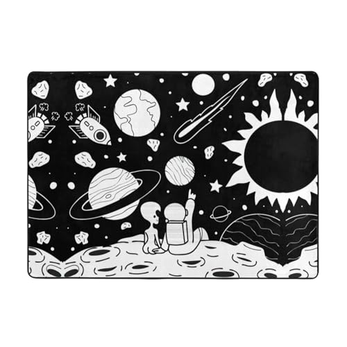 Zcmkjlg Flanell-Teppich mit Astronauten-Druck, 203 x 147 cm, weicher, rutschfester Teppich, Wohnzimmermatte, große weiche Couchtischmatte von Zcmkjlg