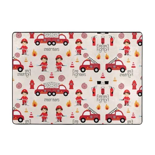 Zcmkjlg Flanell-Teppich mit Aufdruck "Little Boys And Girls in Firefighters", 203 x 147 cm, weicher, rutschfester Teppich, Wohnzimmermatte, große weiche Couchtischmatte von Zcmkjlg