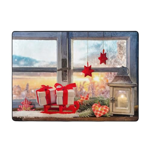 Zcmkjlg Flanell-Teppich mit Aufschrift "Merry Christmas", 203 x 147 cm, weicher, rutschfester Teppich, Wohnzimmermatte, große weiche Couchtischmatte von Zcmkjlg