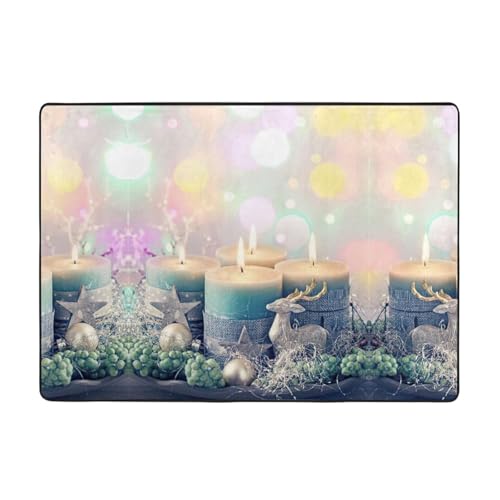 Zcmkjlg Flanell-Teppich mit Aufschrift "Merry Christmas Candle", 203 x 147 cm, weicher, rutschfester Teppich, Wohnzimmermatte, große weiche Couchtischmatte von Zcmkjlg