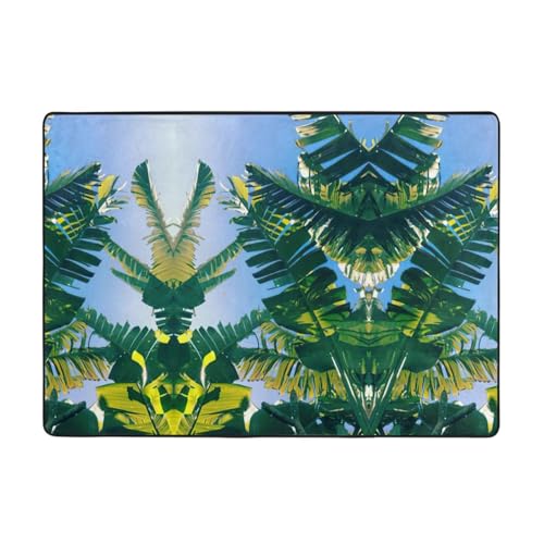 Zcmkjlg Flanell-Teppich mit Bananenblatt-Druck, 203 x 147 cm, weicher, rutschfester Teppich, Wohnzimmermatte, große weiche Couchtischmatte von Zcmkjlg
