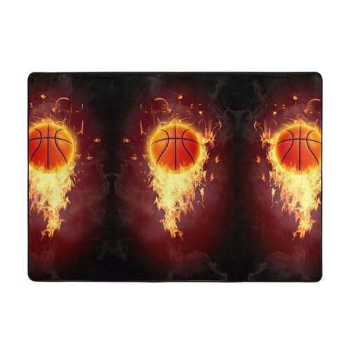 Zcmkjlg Flanell-Teppich mit Basketball-Druck, 203 x 147 cm, weicher, rutschfester Teppich, Wohnzimmermatte, große weiche Couchtischmatte von Zcmkjlg