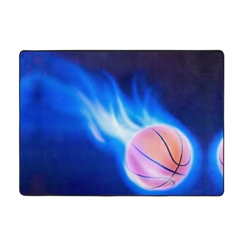 Zcmkjlg Flanell-Teppich mit Basketballball-Druck, 203 x 147 cm, weicher, rutschfester Teppich, Wohnzimmermatte, große weiche Couchtischmatte von Zcmkjlg