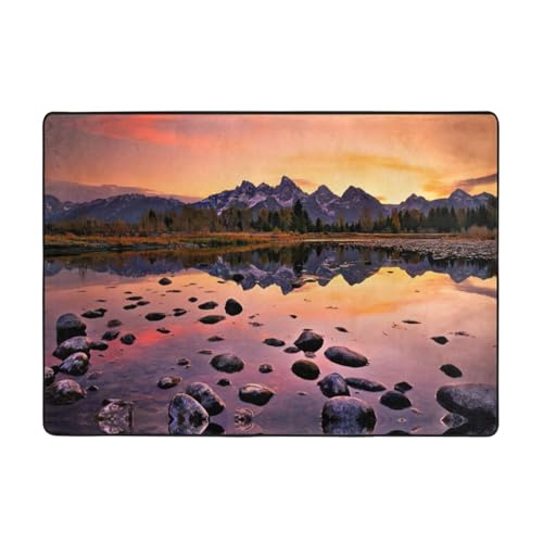 Zcmkjlg Flanell-Teppich mit Bergblick bei Sonnenaufgang, 203 x 147 cm, weicher, rutschfester Teppich, Wohnzimmermatte, groß, weiche Couchtischmatte von Zcmkjlg