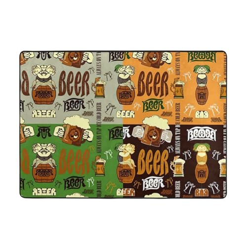 Zcmkjlg Flanell-Teppich mit Bierdruck, 203 x 147 cm, weicher, rutschfester Teppich, Wohnzimmermatte, große weiche Couchtischmatte von Zcmkjlg
