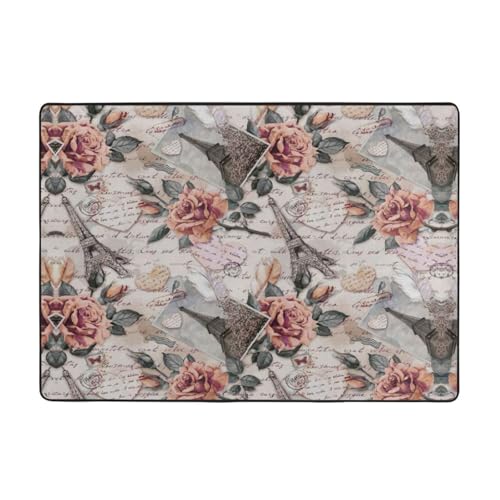 Zcmkjlg Flanell-Teppich mit Blumen-Paris-Eiffelturm-Druck, 203 x 147 cm, weicher, rutschfester Teppich, Wohnzimmermatte, groß, weiche Couchtischmatte Zcmkjlg Flanell-Teppich mit Blumen-Paris-Eiffelturm-Druck, 203 x 147 cm, weicher, rutschfester Teppich, Wohnzimmermatte, groß, weiche Couchtischmatte von Zcmkjlg