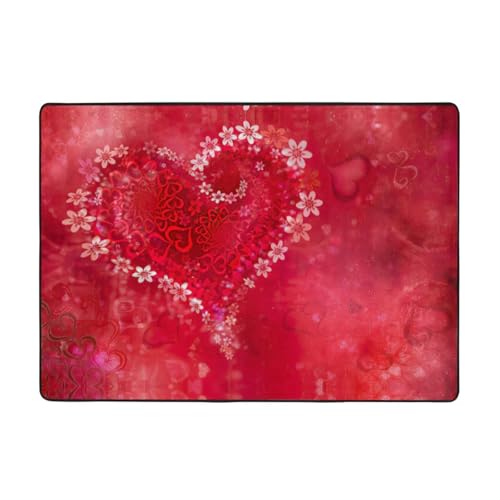 Zcmkjlg Flanell-Teppich mit Blumendekoration, Herzdruck, 203 x 147 cm, weicher, rutschfester Teppich, Wohnzimmermatte, große weiche Couchtischmatte von Zcmkjlg