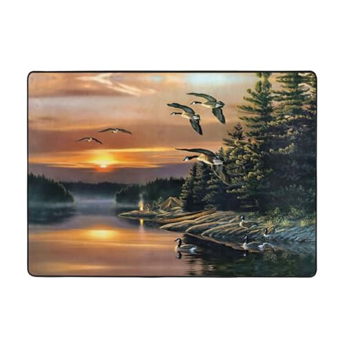 Zcmkjlg Flanell-Teppich mit Camping-See-Druck, 203 x 147 cm, weicher, rutschfester Teppich, Wohnzimmermatte, große weiche Couchtischmatte von Zcmkjlg