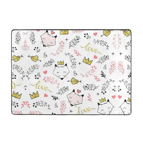 Zcmkjlg Flanell-Teppich mit Cartoon-Fuchs-Aufdruck, 203 x 147 cm, weicher, rutschfester Teppich, Wohnzimmermatte, große weiche Couchtischmatte von Zcmkjlg