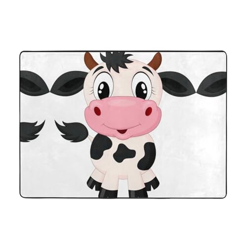 Zcmkjlg Flanell-Teppich mit Cartoon-Milchkuh-Druck, 203 x 147 cm, weicher, rutschfester Teppich, Wohnzimmermatte, große weiche Couchtischmatte von Zcmkjlg