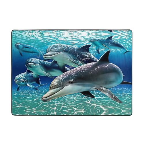 Zcmkjlg Flanell-Teppich mit Delfin-Druck, 203 x 147 cm, weicher, rutschfester Teppich, Wohnzimmermatte, große weiche Couchtischmatte von Zcmkjlg
