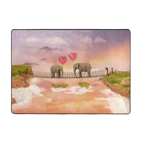 Zcmkjlg Flanell-Teppich mit Elefantenmotiv auf einer Brücke, 203 x 147 cm, weicher, rutschfester Teppich, Wohnzimmermatte, große weiche Couchtischmatte von Zcmkjlg