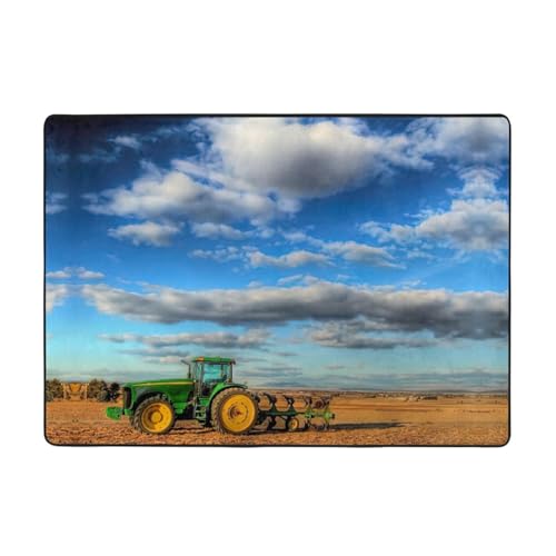 Zcmkjlg Flanell-Teppich mit Fantasy-Farm-Traktor-Druck, 203 x 147 cm, weicher, rutschfester Teppich, Wohnzimmermatte, große weiche Couchtischmatte von Zcmkjlg