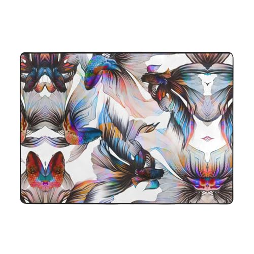 Zcmkjlg Flanell-Teppich mit Fischdruck, 203 x 147 cm, weicher, rutschfester Teppich, Wohnzimmermatte, groß, weiche Couchtischmatte von Zcmkjlg