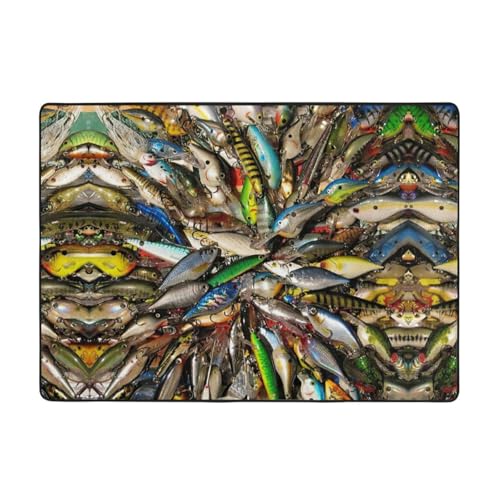 Zcmkjlg Flanell-Teppich mit Fischköderdruck, 203 x 147 cm, weicher, rutschfester Teppich, Wohnzimmermatte, große weiche Couchtischmatte von Zcmkjlg