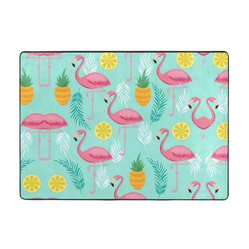 Zcmkjlg Flanell-Teppich mit Flamingo-Druck, 203 x 147 cm, weicher, rutschfester Teppich, Wohnzimmermatte, große weiche Couchtischmatte von Zcmkjlg