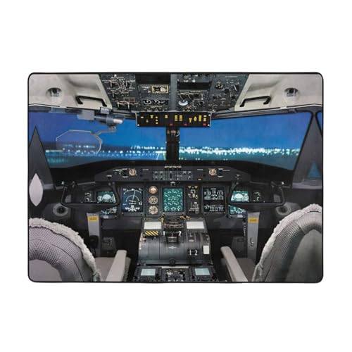 Zcmkjlg Flanell-Teppich mit Flugzeug-Cockpitdruck, 203 x 147 cm, weicher, rutschfester Teppich, Wohnzimmermatte, groß, weiche Couchtischmatte von Zcmkjlg