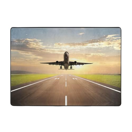 Zcmkjlg Flanell-Teppich mit Flugzeugdruck, 203 x 147 cm, weicher, rutschfester Teppich, Wohnzimmermatte, große weiche Couchtischmatte von Zcmkjlg
