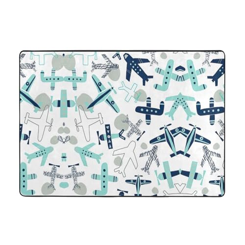 Zcmkjlg Flanell-Teppich mit Flugzeugdruck, 203 x 147 cm, weicher, rutschfester Teppich, Wohnzimmermatte, große weiche Couchtischmatte von Zcmkjlg