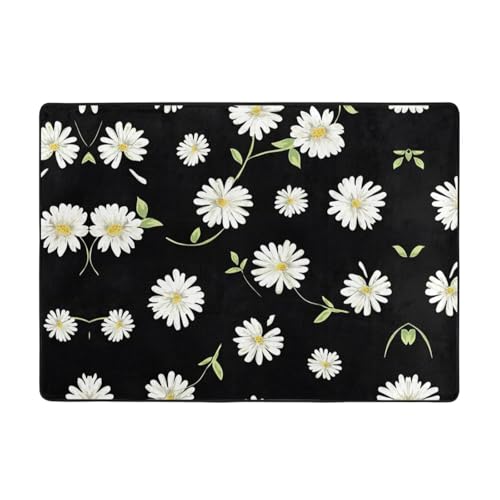 Zcmkjlg Flanell-Teppich mit Gänseblümchen-Druck, 203 x 147 cm, weicher, rutschfester Teppich, Wohnzimmermatte, groß, weiche Couchtischmatte von Zcmkjlg
