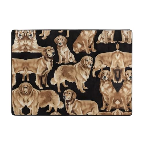 Zcmkjlg Flanell-Teppich mit Golden Retriever-Aufdruck, 203 x 147 cm, weicher, rutschfester Teppich, Wohnzimmermatte, große weiche Couchtischmatte von Zcmkjlg