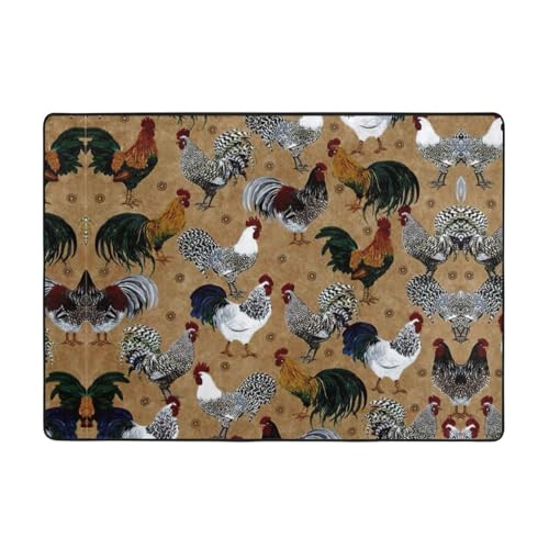 Zcmkjlg Flanell-Teppich mit Hahn- und Huhn-Druck, 203 x 147 cm, weicher, rutschfester Teppich, Wohnzimmermatte, große weiche Couchtischmatte von Zcmkjlg