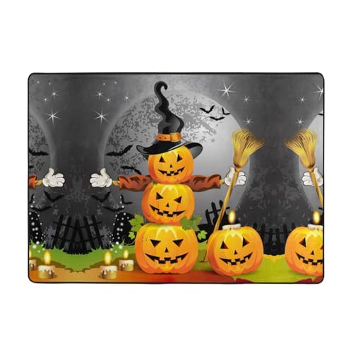 Zcmkjlg Flanell-Teppich mit Halloween-Kürbis-Druck, 203 x 147 cm, weicher, rutschfester Teppich, Wohnzimmermatte, große weiche Couchtischmatte von Zcmkjlg