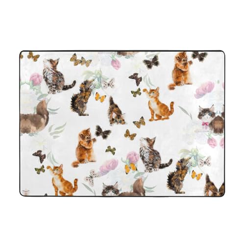 Zcmkjlg Flanell-Teppich mit Katzen-Schmetterlings-Druck, 203 x 147 cm, weicher, rutschfester Teppich, Wohnzimmermatte, große weiche Couchtischmatte von Zcmkjlg