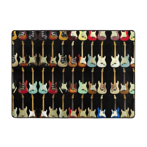 Zcmkjlg Flanell-Teppich mit Kunstgitarre-Muster, 203 x 147 cm, weicher, rutschfester Teppich, Wohnzimmermatte, große weiche Couchtischmatte von Zcmkjlg