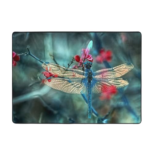 Zcmkjlg Flanell-Teppich mit Libelle auf dem Blumendruck, 203 x 147 cm, weicher, rutschfester Teppich, Wohnzimmermatte, große weiche Couchtischmatte von Zcmkjlg