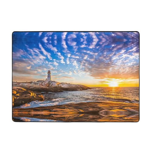 Zcmkjlg Flanell-Teppich mit Ozeanwellen-Motiv und Sonnenuntergang-Druck, 203 x 147 cm, weicher, rutschfester Teppich, Wohnzimmermatte, große weiche Couchtischmatte von Zcmkjlg