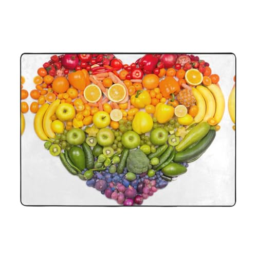 Zcmkjlg Flanell-Teppich mit Regenbogen-Aufdruck für Gemüse und Obst, 203 x 147 cm, weicher, rutschfester Teppich, Wohnzimmermatte, große weiche Couchtischmatte von Zcmkjlg
