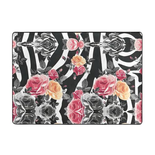 Zcmkjlg Flanell-Teppich mit Rosen, Blumen, Zebrastreifen, 203 x 147 cm, weicher, rutschfester Teppich, Wohnzimmermatte, große weiche Couchtischmatte Zcmkjlg Flanell-Teppich mit Rosen, Blumen, Zebrastreifen, 203 x 147 cm, weicher, rutschfester Teppich, Wohnzimmermatte, große weiche Couchtischmatte von Zcmkjlg
